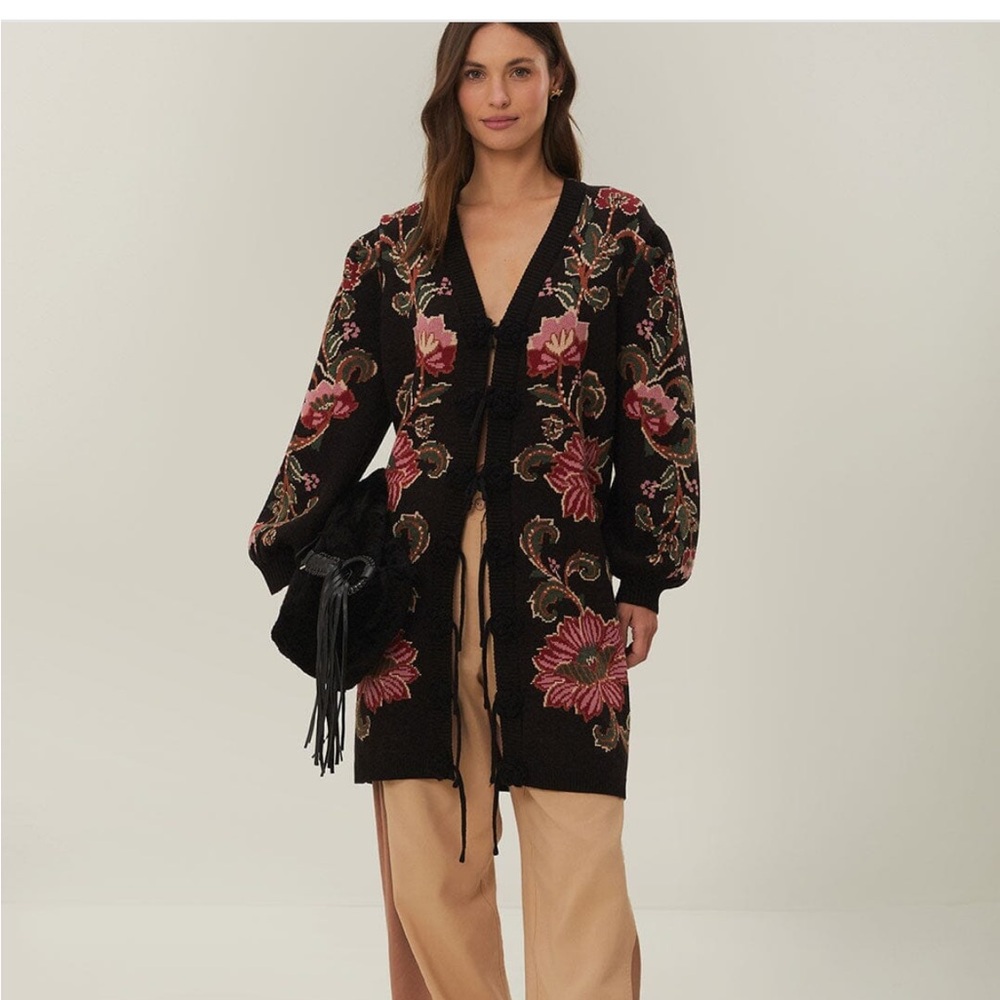 FARM Rio Black Floral Cardigan